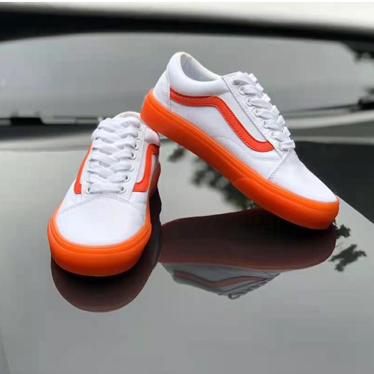 Vans Old Skool Classics Zapatillas De Lona Blancas Y Naranjas Con