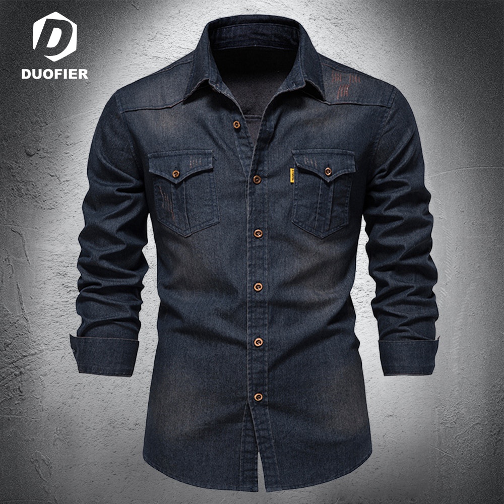 100 Algod n Camisas De Mezclilla Hombres Slim Fit Smart Casual