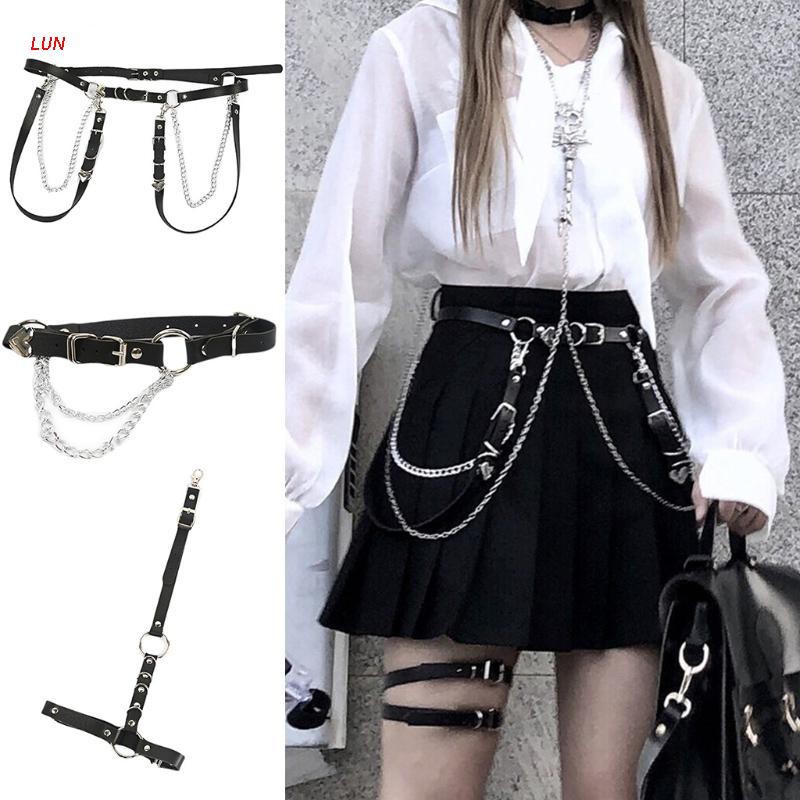LUN Black Faux Leather Chain Belt Goth Sexy Body Chain Skirt Punk Style ...