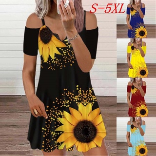 Vestidos Casuales 3D Girasol Impreso Maxi Vestidos Verano Mujer