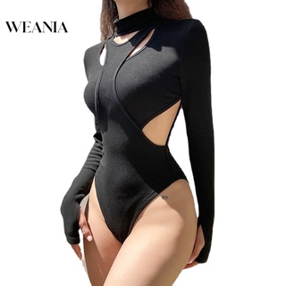 Body negro acanalado con cremallera para Mujer, Bodys de manga larga, Tops  ajustados, ropa Sexy, moda