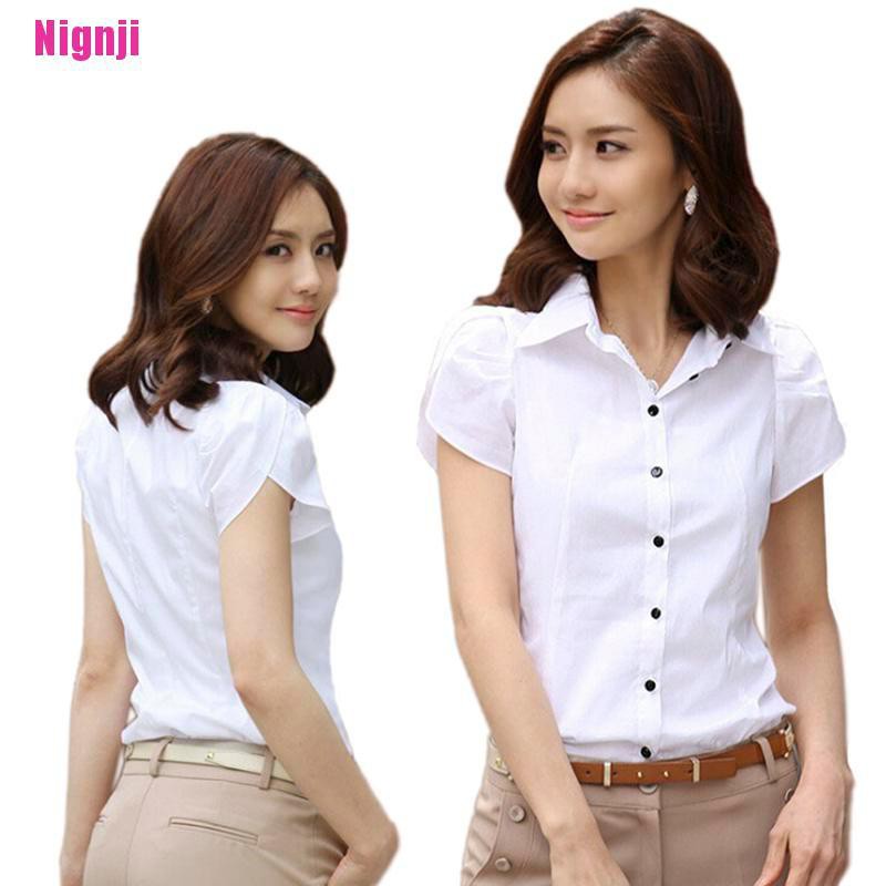  Camisas de trabajo profesionales para mujer, blusas de oficina  casuales de negocios, manga corta, con volantes, blusas elegantes y sexys,  Camisetas para mujer-blanco : Deportes y Actividades al Aire Libre