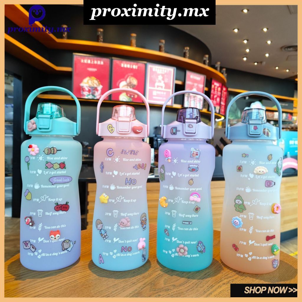 Botella de Agua Deportiva Cuadrada Multicolor Antiderrames 1.5 Litros. Vaso  Motivacional, Moda de Mujer