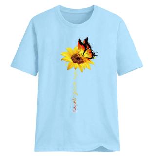 Playera De Poliéster con estampado De girasol De Manga corta De algodón  Casual alrededor del cuello De mujer Top Carta T-Shirt Um | Shopee México