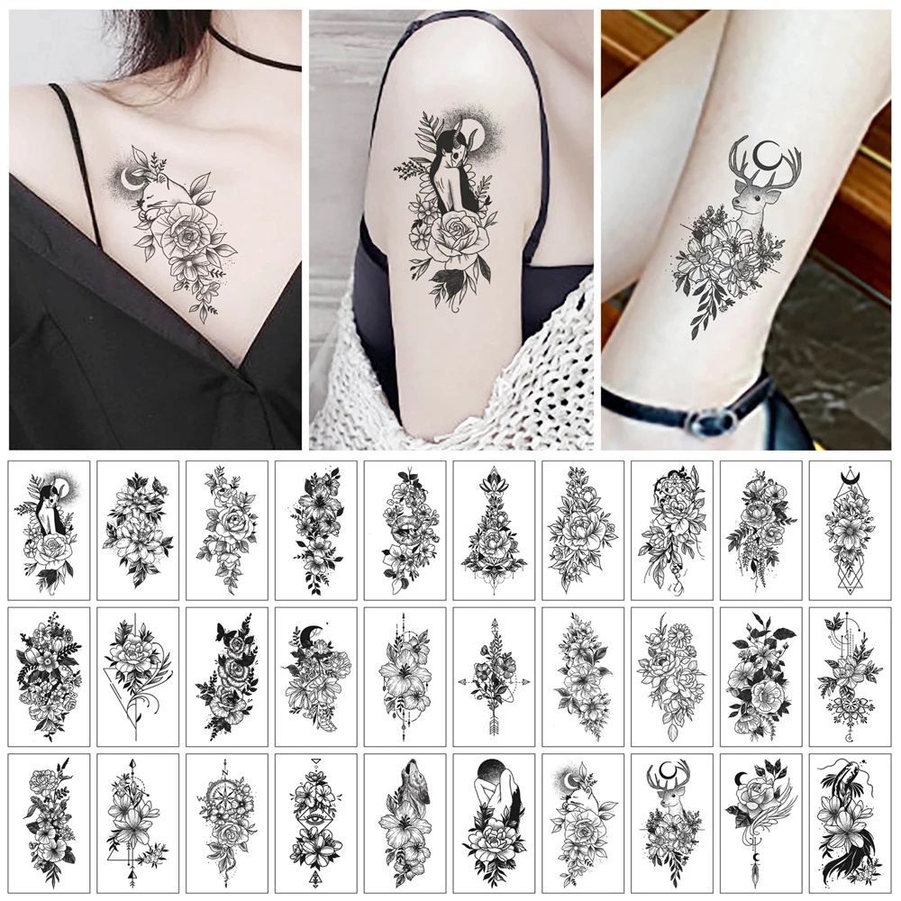 Mujeres Y Hombre Sexy Negro Mariposa Brazo Tatuaje Temporal Pegatinas/Niñas  Impermeable Grande Rosa Flores Falsas Pecho , Hombro , Arte Corporal  Pegatina De Falso | Shopee México