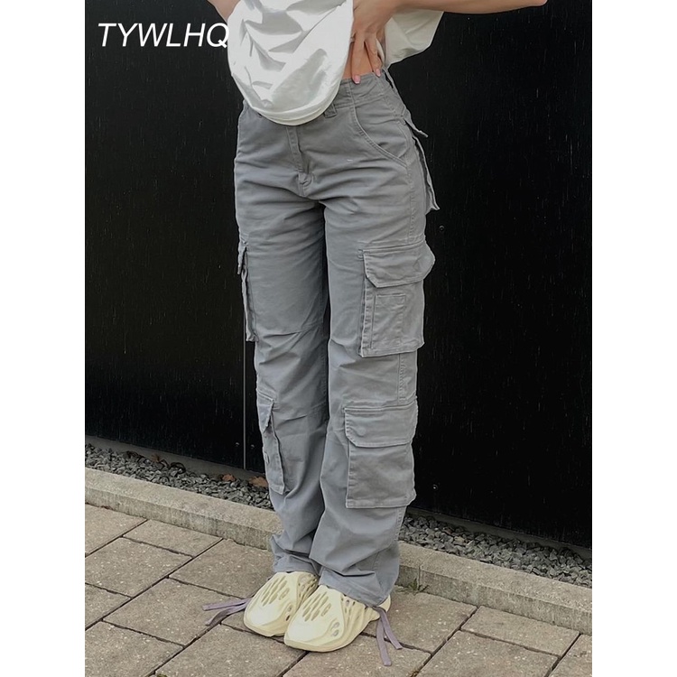 Tawaaiw-pantalones Cargo blancos Vintage para mujer, Jeans de pierna ancha  de cintura alta, holgados, informales, a la moda, con múltiples bolsillos,  ropa de calle de Hip Hop para mamá