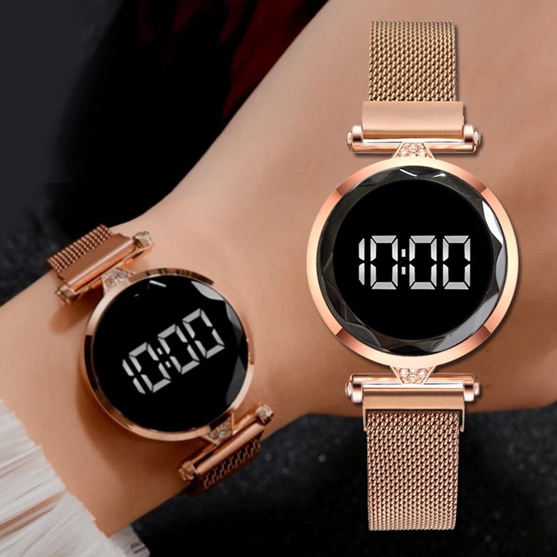 Nuevo reloj Digital para mujeres relojes 24 horas electr nico LED reloj de pulsera redondo Dial Magnatic cintur n deporte reloj militar