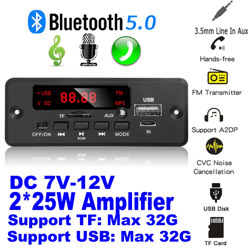 Modulo Mp3, Bluetooth 5.0, Fm, Sd, Usb, Aux. Amplificado 25w
