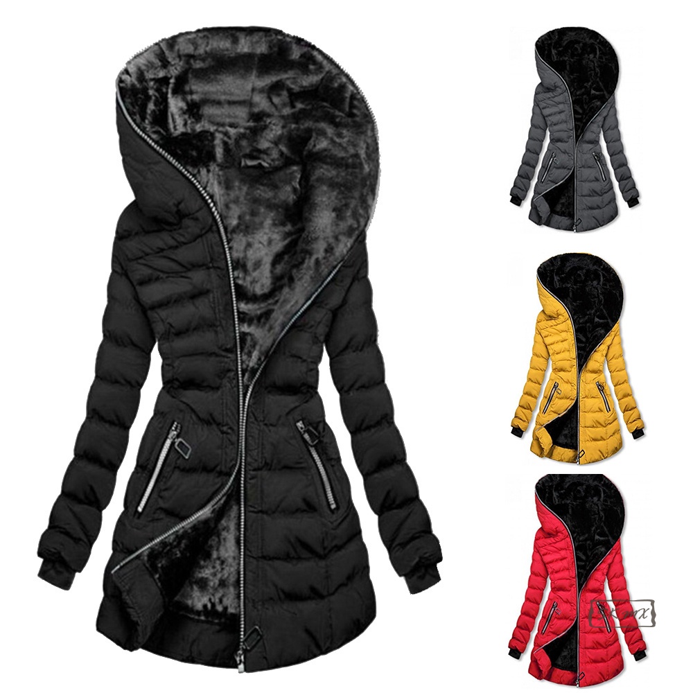 Chaquetas De Invierno Para Mujer Forrado De Felpa Abrigo Con Cremallera  Completa Con Capucha Ropa Exterior De Manga Larga Bolsillos Ajustados