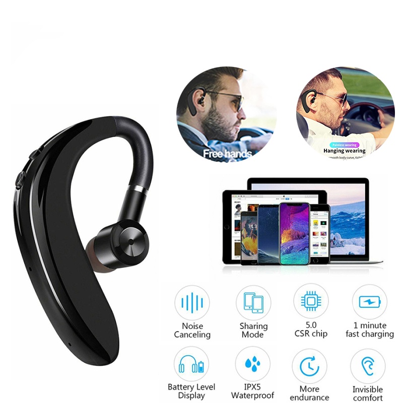 Auriculares Bluetooth 5,2 inalámbricos de larga espera para negocios,  deportivos, con gancho para la oreja, llamadas manos libres, auriculares de  una