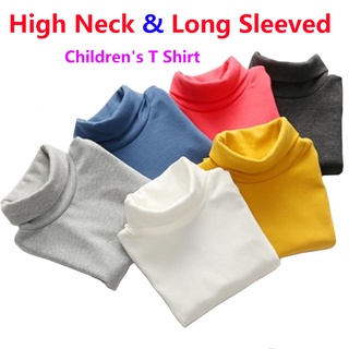 Camiseta de manga larga para niños y niñas, cuello alto, color liso, para  otoño e invierno