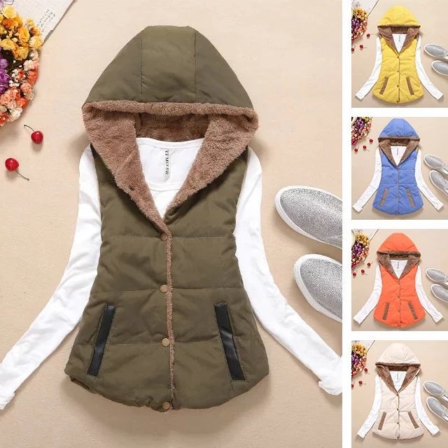 Invierno cálido chaquetas de felpa mujeres chaleco de doble cara con  capucha señoras color sólido bolsillos casuales abrigos chalecos outwear  chaleco