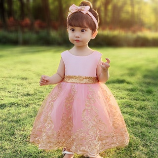 Vestido rosa con discount dorado para niña