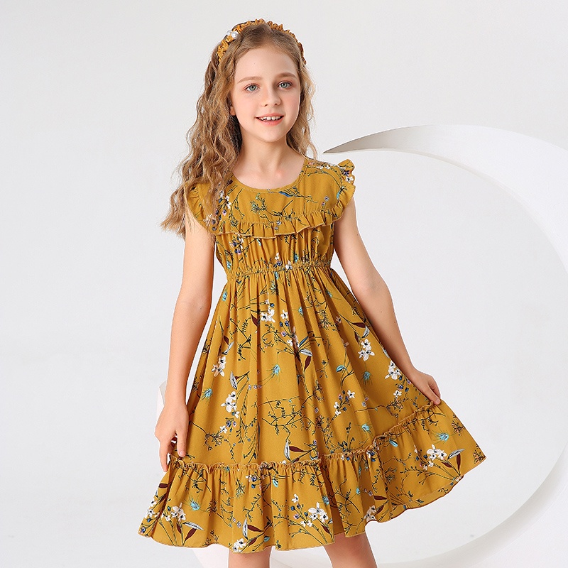 SIYYIS Vestido De Ni as 5 12 A os Ni os Verano Estampado Floral Sin Mangas Volantes Decoraci n Elegante Princesa Estilo Una L nea De Gasa Vestidos de