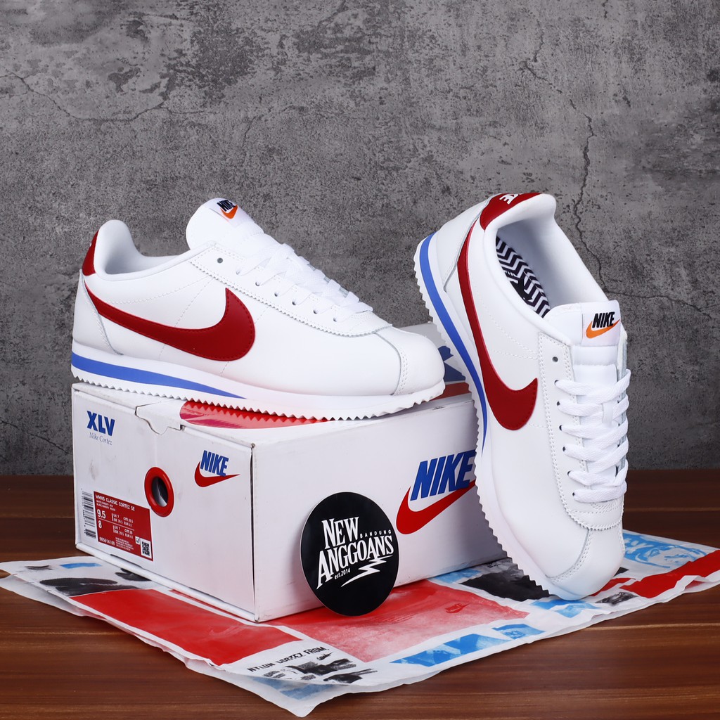 X Nike Cortez Forrest Gump cuero blanco blanco rojo azul Sepatu | Shopee México