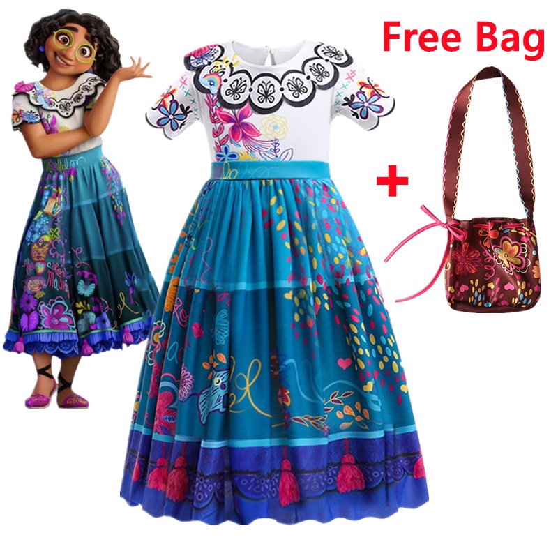Disfraz Completo De Mirabel Madrigal (Encanto) Para Niña – Vestido, Peluca, Gafas, Bolso Y Pendientes – Tallas 3 A 9 Años