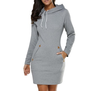 Sudadera Vestido De Manga Larga Para Mujer Ropa Vestido Con Capucha Bolsillo