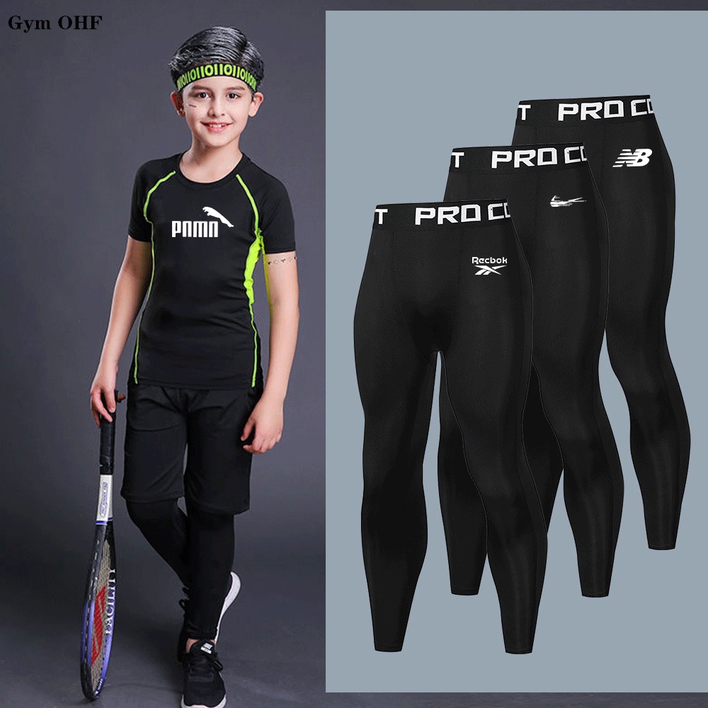 Pantalones deportivos con rodilleras para hombre y niño, mallas negras de  compresión 3/4, pantalones para