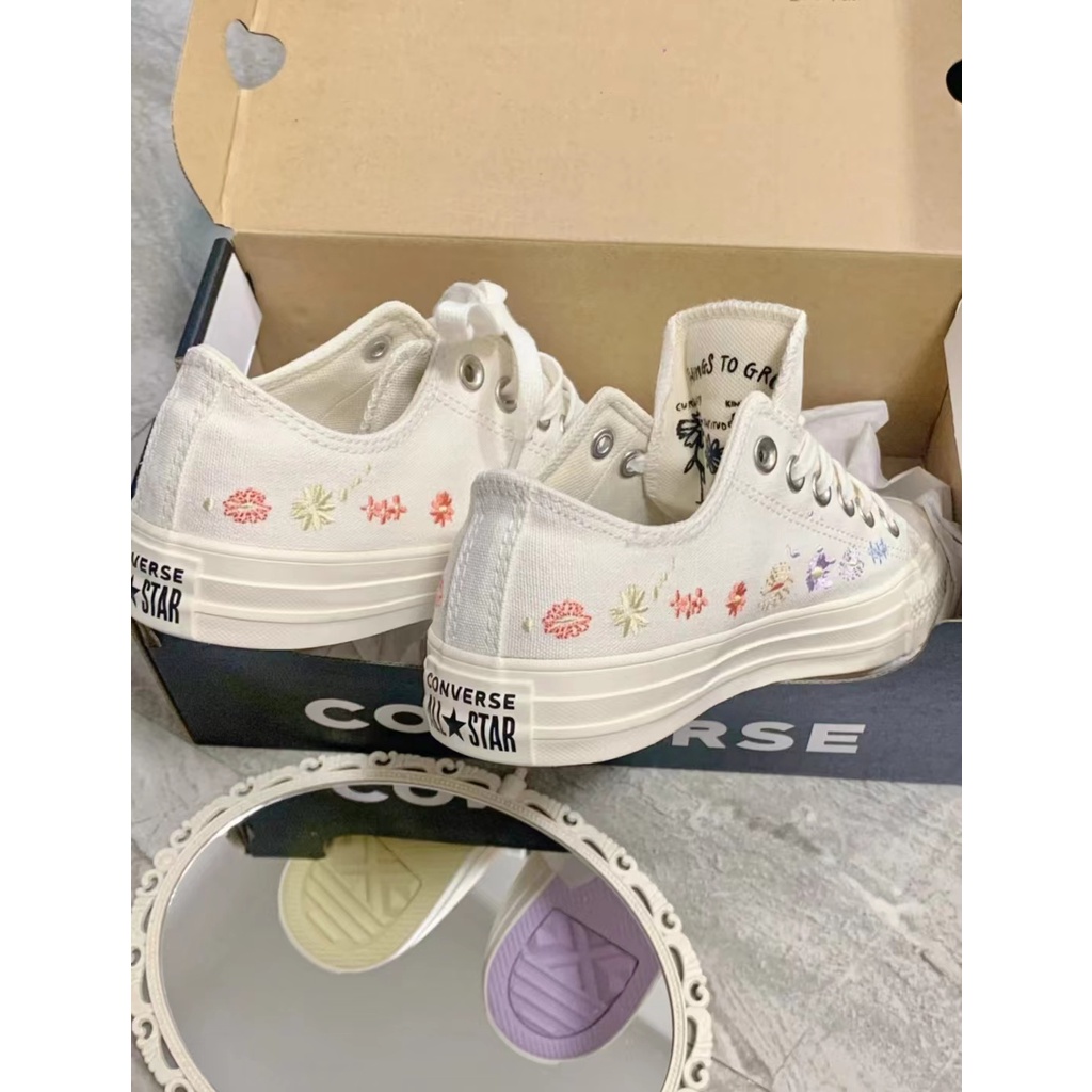 Converse all Star ox low top Bordado Pequenas Flores Hombre Mujer Deportes Ocio Todo Partido unisex Lienzo Zapatos De Tabla 411 Shopee Mexico