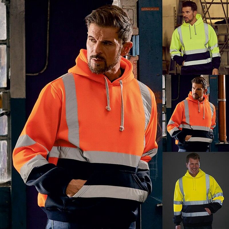 Chaqueta de trabajo de alta visibilidad para hombre, abrigo reflectante de  seguridad, Sudadera con capucha, ropa de invierno