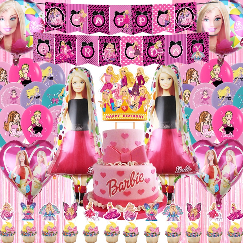 Suministros De Fiesta De Cumpleaños Rosa barbie Decoración Temática Con  Feliz Banner Globos Tartas De 12 Pulgadas Para Fans De Princesa