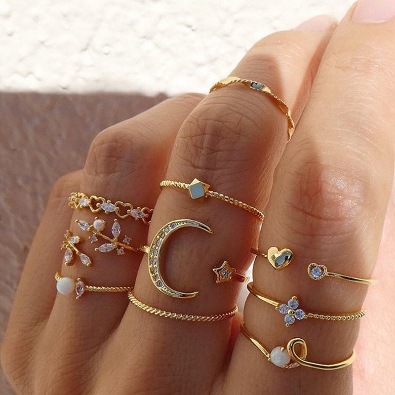 moon star anillos de coincidencia para mujeres anillos mujer oro