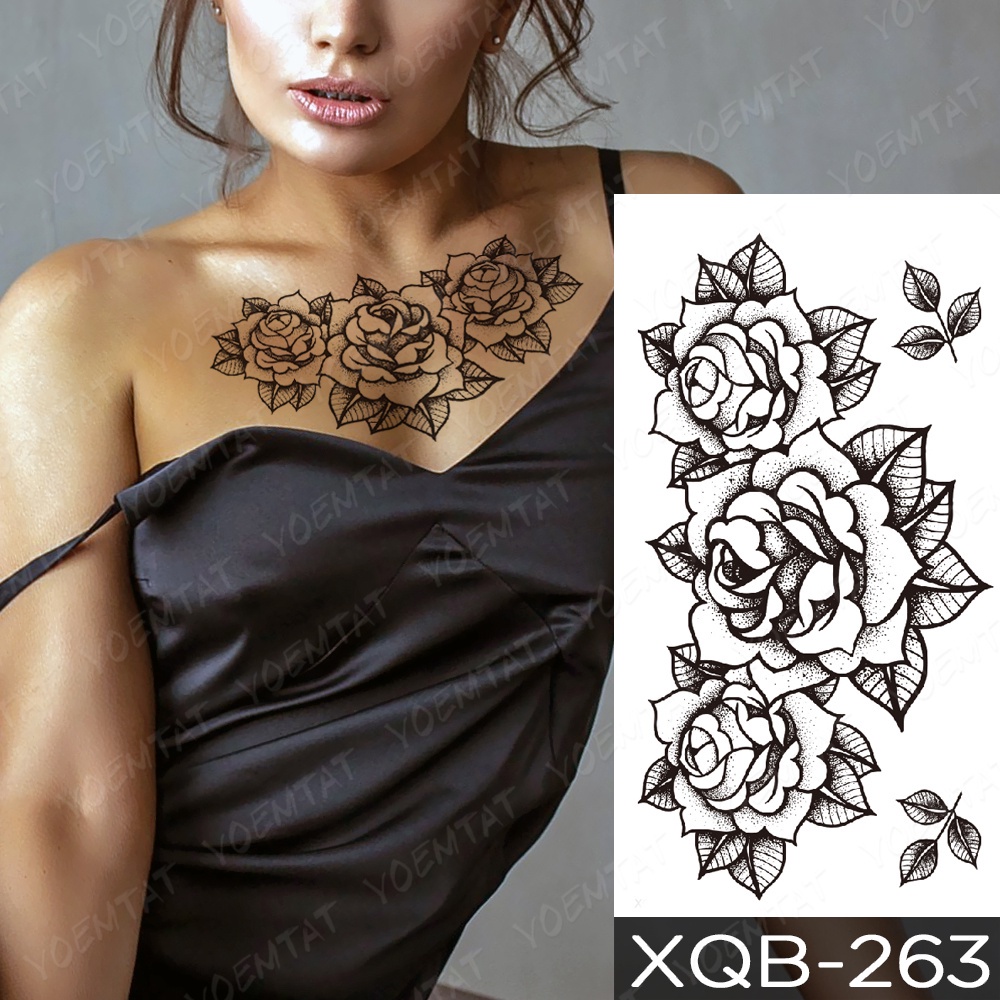 Personalizar Sexy Mandala Negro Flor Tatuajes Temporales Para Mujeres Niñas Henna Tatoos Papel 