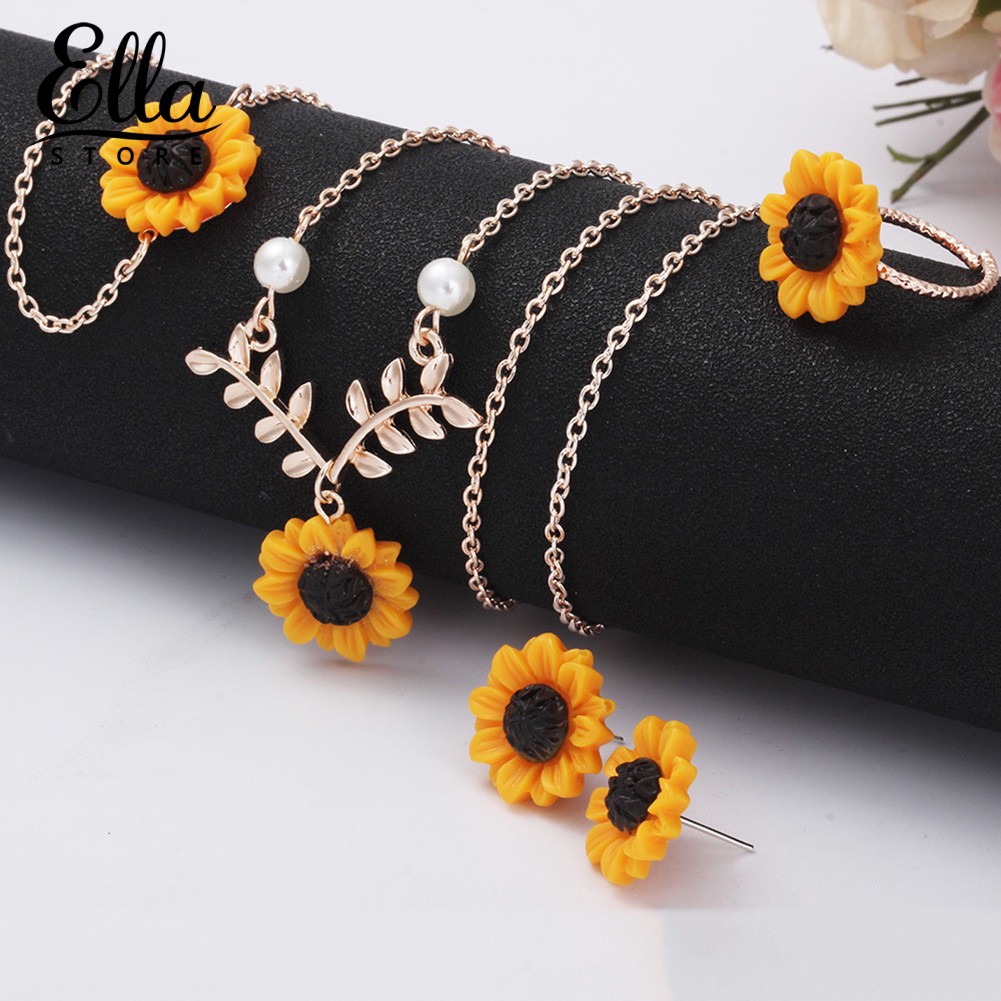 Collar y aretes online de girasol