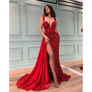 Enderezar dominar Tesauro 2021Comercio exterior europeo y americano nuevo vestido rojo Sexy largo  elegante vestido de noche con lentejuelas | Shopee México