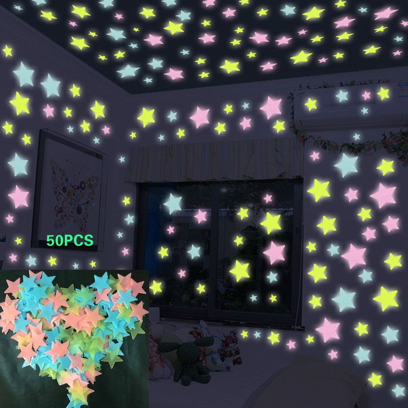 50 piezas 3d estrellas pegatinas de pared luminosas decoraciones de  bricolaje para el techo de la habitación de los niños