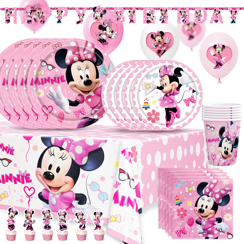 Pink Minnie Mouse Tema Fiesta De Cumpleaños Suministros Desechables ...