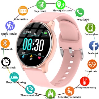 Reloj inteligente relojes de cuero, Fitness Ladies Impermeable Ip67  Smartwatch Reloj de mujer para Android ios (blanco)