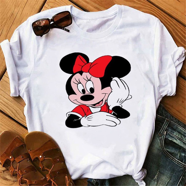 Minnie Mouse Mujer Kawaii Disney Dibujos Animados Divertido Patron T shirt Mas Vendido Nueva Moda Algodon Puro Impresion Adec