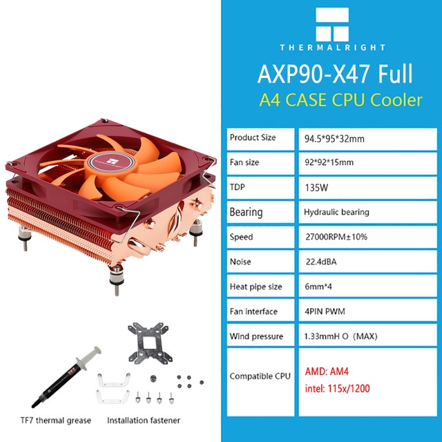 Ventilador CPU Thermalright AXP90 X47 - Perfil Bajo, 4 Tubos De Calor, Compatible Con AMD/Intel