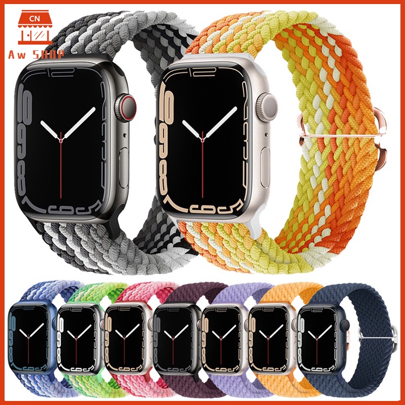 Nylon Transpirable Trenzado Ajustable Correa Trenzada De Un Solo Bucle Snap Anillo Para Apple iwatch 45mm 41mm 44mm 40mm 38mm