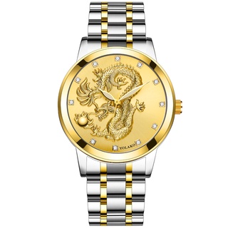 Relojes de oro para hombre, diseño de dragón de lujo, acero inoxidable,  cuarzo