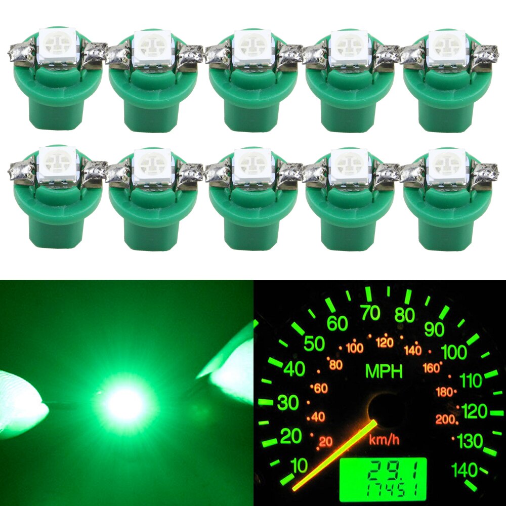 10 Pieces LED Bulbs T5 B8.5D for Dashboard, Instruments, White, 12V, White, White