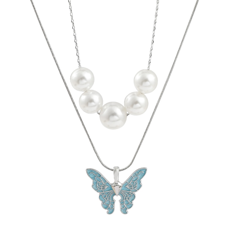 Collar Y Aretes Joyería Zvezda Mariposa Rosa Con Plata