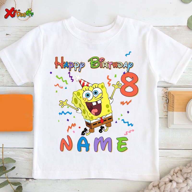 Bob Esponja SquarePants Nina Cumpleanos Camiseta Ninos Camisas Ropa De Verano Nombre Personalizado De Bebe Personalizada Ninas 2 3 4 5 6 7 8 Anos Shopee Mexico