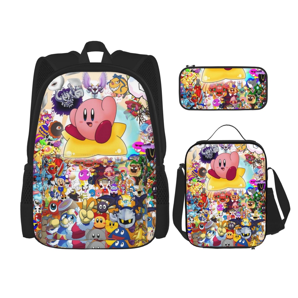 Kirby-Juego De 3 Mochilas Con Bolsa De Libros De Escuela , Caja De Almuerzo  , Estuche Para Niños Y Niñas | Shopee México