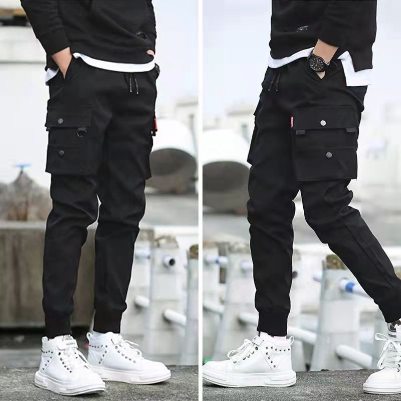 Pantalones Cargo Streetwear Delgados Hip Hop Jogger Harem Con Bolsillos  Laterales Cintas Para Correr