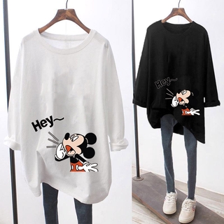Disney Camisa de moda de Mickey Mouse para mujer, cuello redondo recortado  con estampado de manga