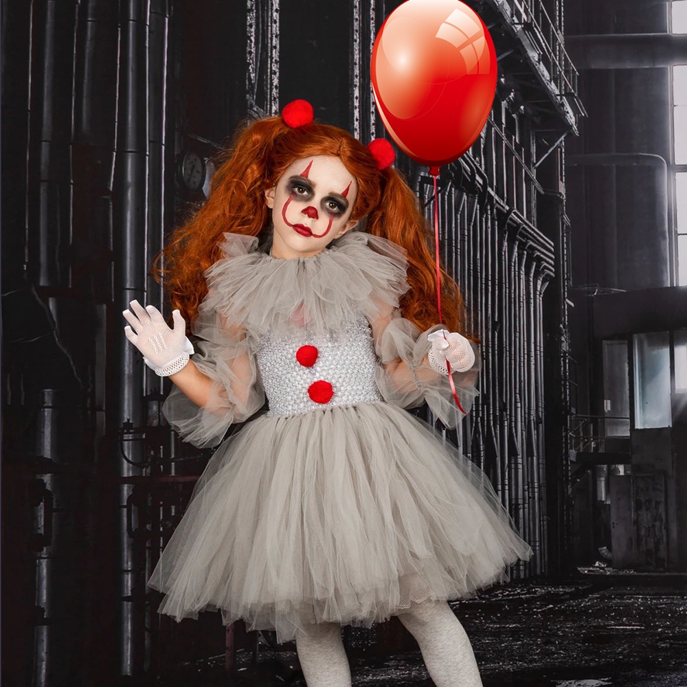 Gray Pennywise Niñas Disfraz De Halloween Tutú Vestido Espeluznante