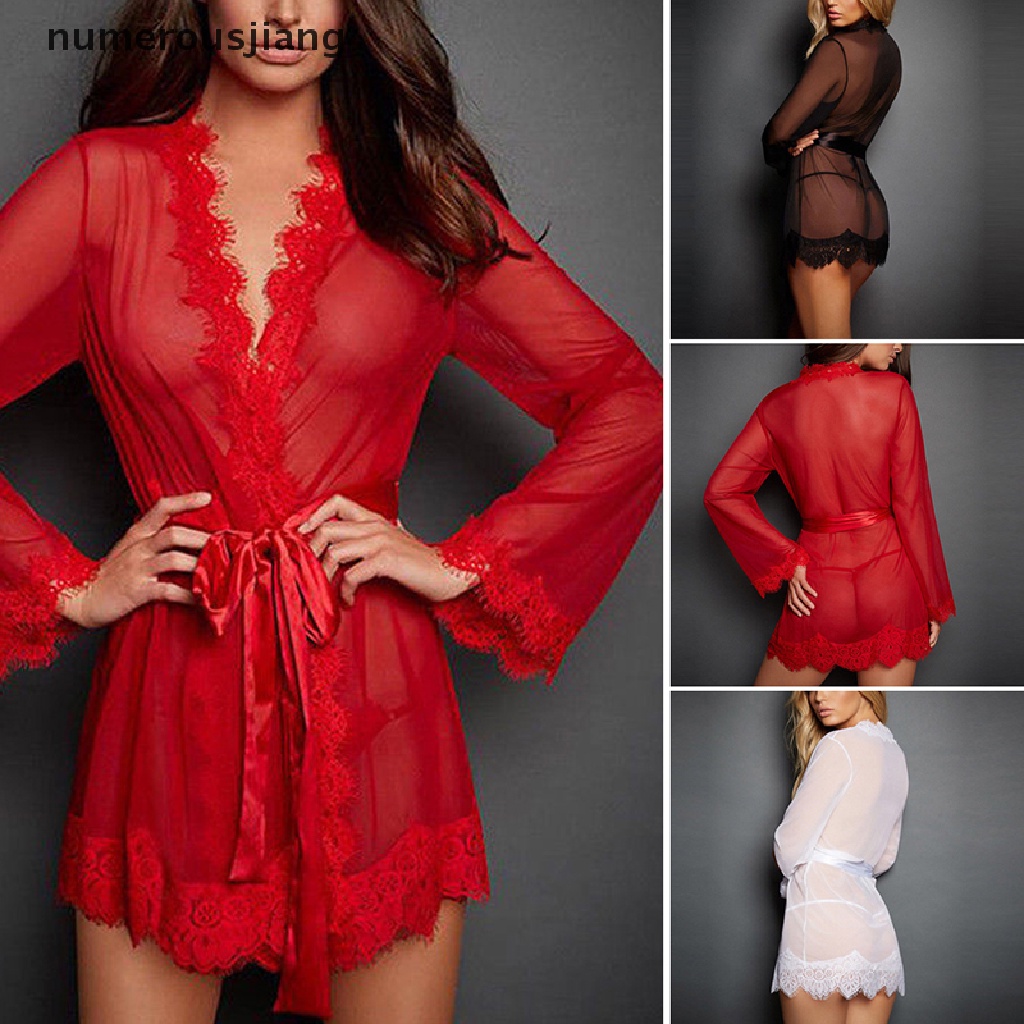 numerousjiang 1set mujeres encaje ropa de dormir bata albornoz sexy lenceria g string babydoll vestido mx Shopee Mexico