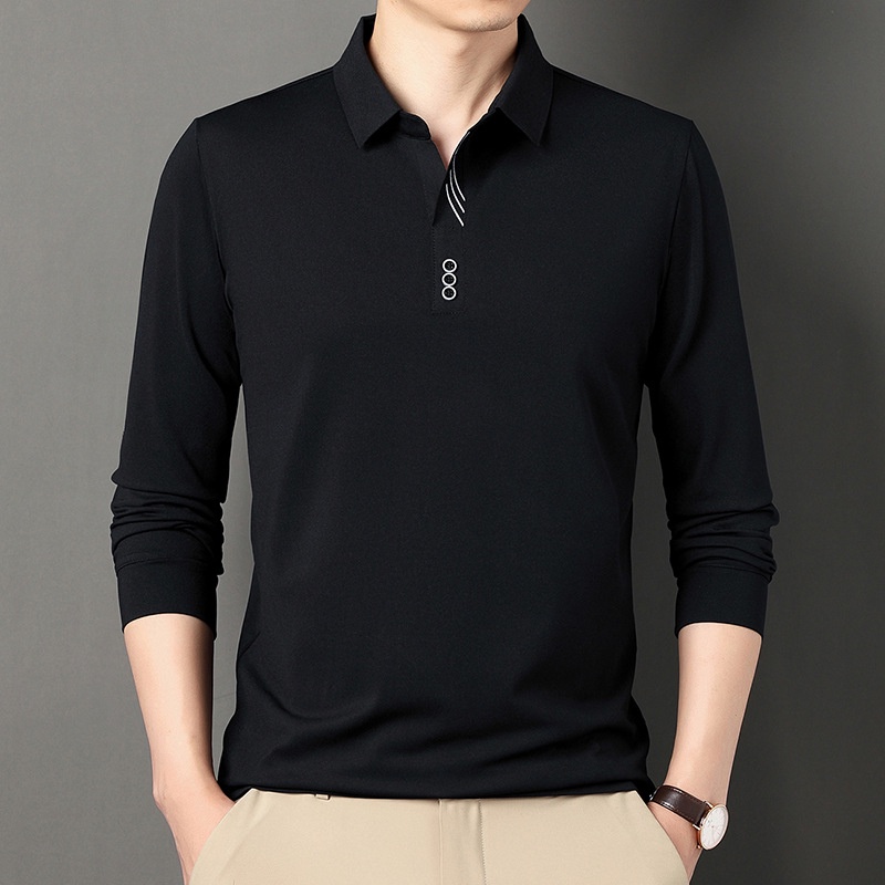 Polo De Los Hombres Casual De Negocios Tops Solidos Polos Para Hombre De Manga Larga Homme Moda Coreana Slim Solapa Tee Shopee Mexico