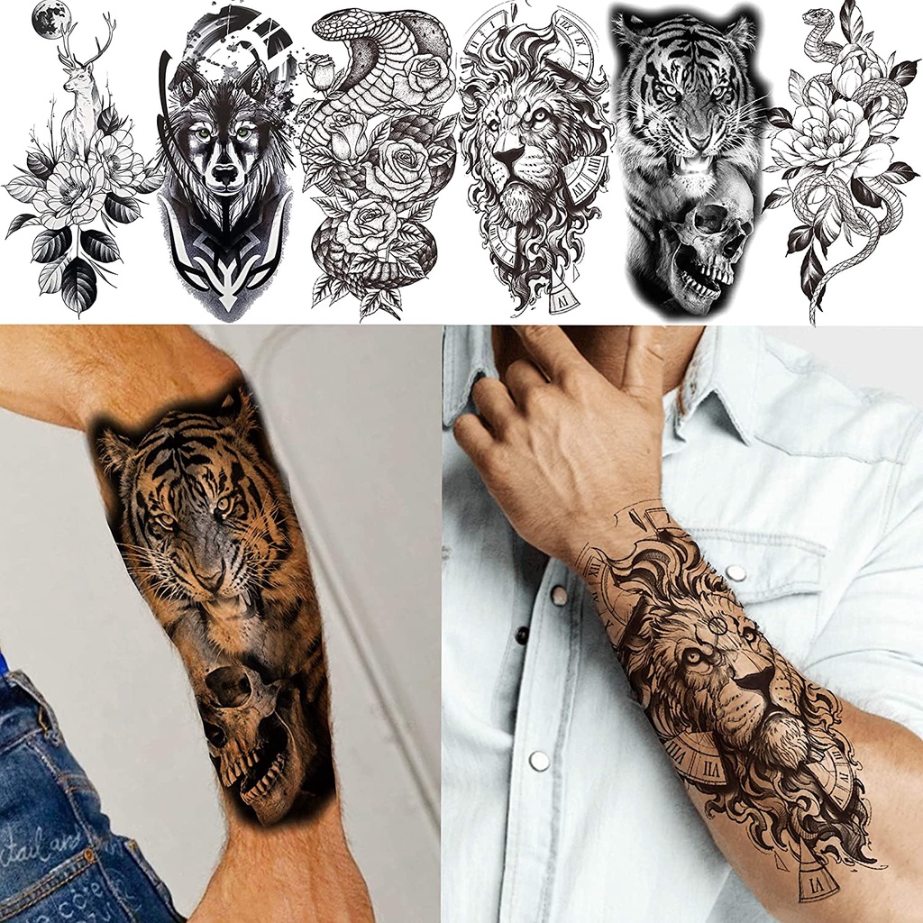 Pegatinas Negras Temporales Para Tatuajes Para Hombres Y Mujeres Merienda  Lobo León Calavera Patrón Falso Henna Esqueleto Rey Animal Tatoo | Shopee  México