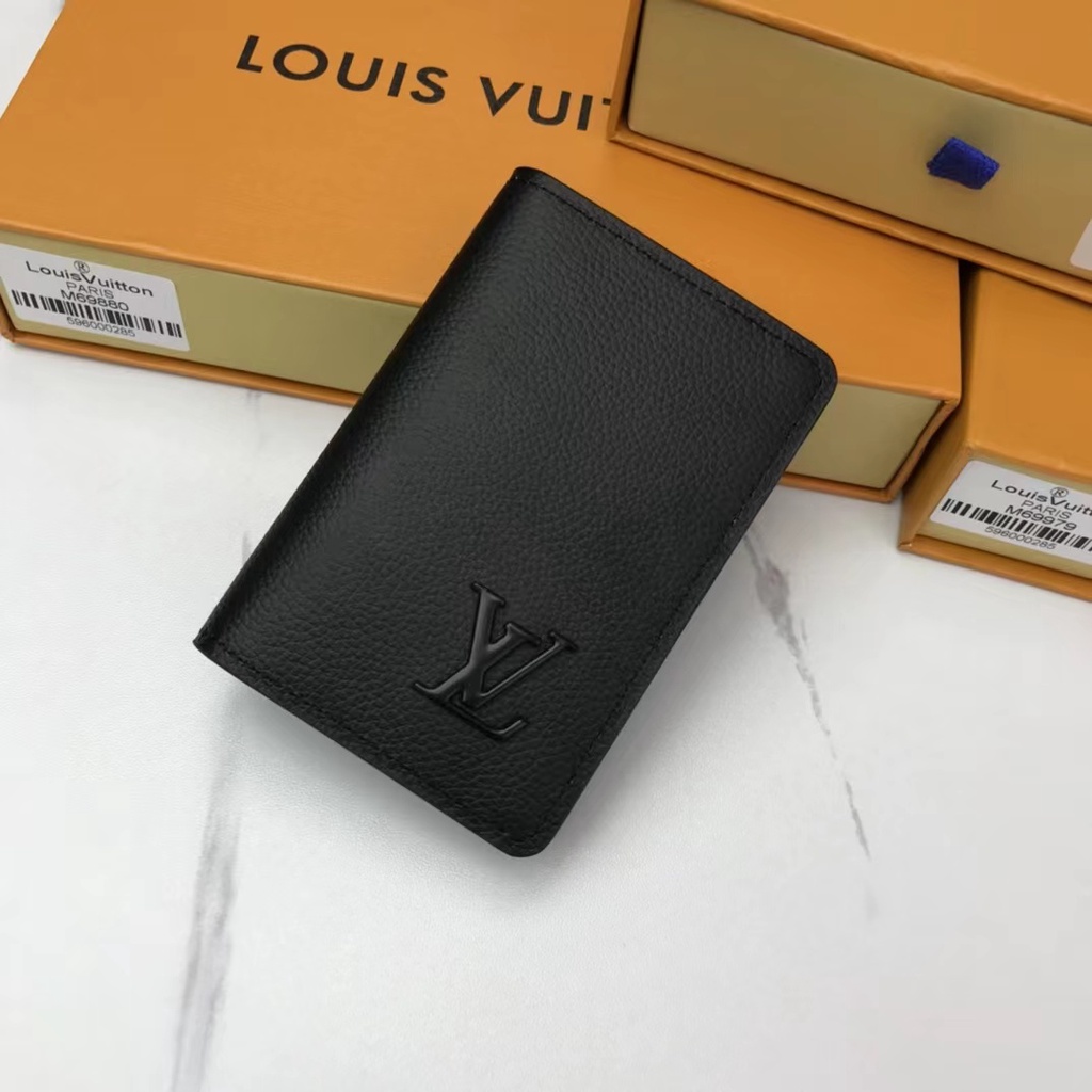 (Con caja) 100% Original Auténtica Louis Vuitton LV Cartera para hombre  Nueva Clip corto Cartera de cuero con tarjetero negro