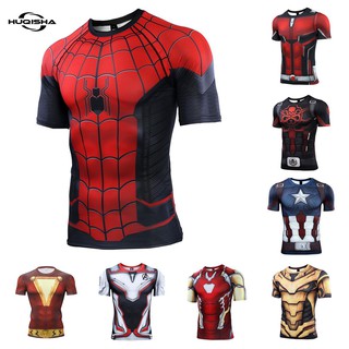 Spiderman Camisa De Compresión Hombres Corriendo Manga Corta Negro Gimnasio  Camiseta Deportes Top Secado Rápido Verano Casual Tops