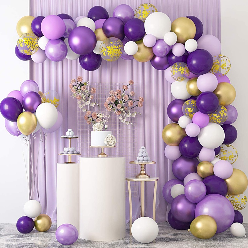 Globo Púrpura Guirnalda Arco Kit Blanco Oro Confeti Ballon Cadena Para  Niñas Mujeres Cumpleaños Boda Fiesta Decoraciones
