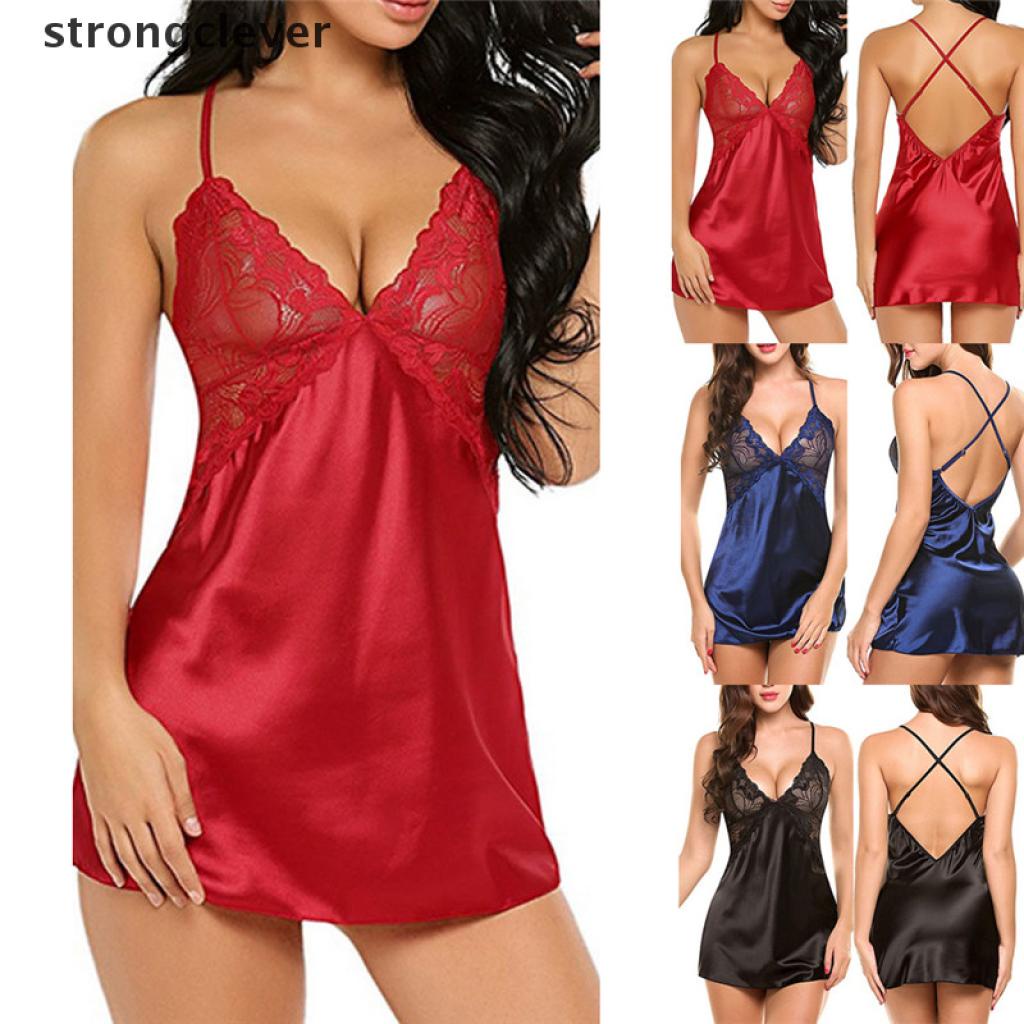 ver lencería sexy para mujer vestido de bata de encaje de seda babydoll  camisón camisón ropa de dormirEN